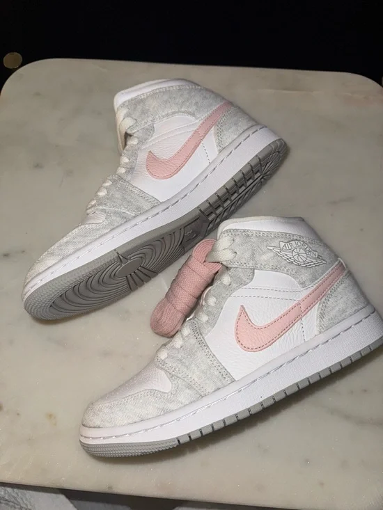 Jordan 1 Mid Sneakers - White & Light Pink - Picture 1 of 4